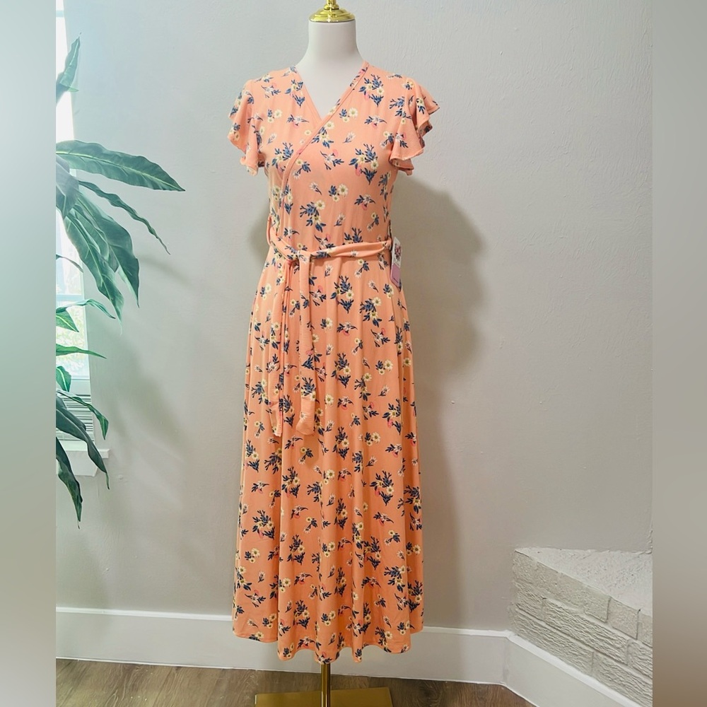 Floral Peach Wrap Dress